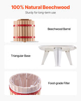 VEVOR Fruit Wine Press Manual Press for Wine Making 3.2 Gal/12L Wood Basket - Side View