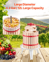 VEVOR Fruit Wine Press Manual Press for Wine Making 3.2 Gal/12L Wood Basket - 45-Degree Angle