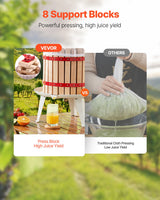 VEVOR Fruit Wine Press Manual Press for Wine Making 4.75 Gal/18L Wood Basket - Front View