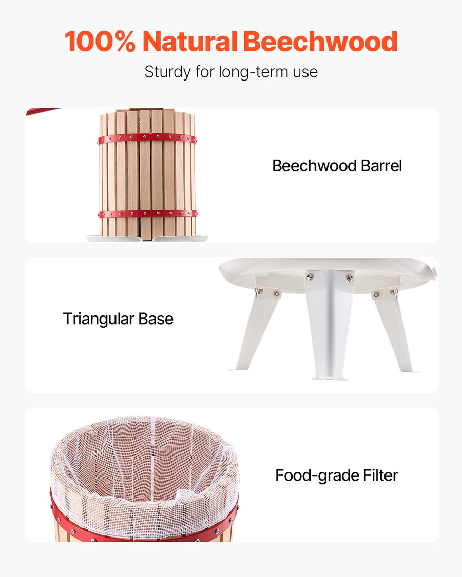 Fruit Wine Press Manual Press for Wine Making 4.75 Gal/18L Wood Basket