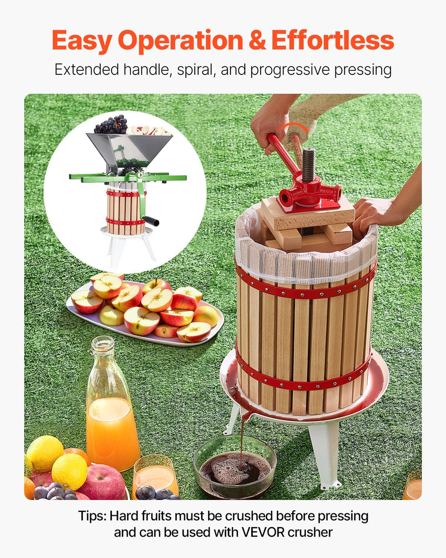 Fruit Wine Press Manual Press for Wine Making 4.75 Gal/18L Wood Basket