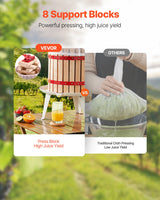 VEVOR 1.6 Gal/6L Fruit Wine Press, Solid Wood Basket with 8 Blocks, Heavy Duty Manual Juice Maker, Cider Apple Grape Tincture Honey Olive Oil Making Press with Handle for Kitchen, Home - Front View
