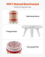 1.6 Gal/6L Fruit Wine Press, Solid Wood Basket with 8 Blocks, Heavy Duty Manual Juice Maker, Cider Apple Grape Tincture Honey Olive Oil Making Press with Handle for Kitchen, Home