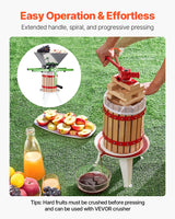 VEVOR 1.6 Gal/6L Fruit Wine Press, Solid Wood Basket with 8 Blocks, Heavy Duty Manual Juice Maker, Cider Apple Grape Tincture Honey Olive Oil Making Press with Handle for Kitchen, Home - Top-Down View