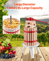 VEVOR 1.6 Gal/6L Fruit Wine Press, Solid Wood Basket with 8 Blocks, Heavy Duty Manual Juice Maker, Cider Apple Grape Tincture Honey Olive Oil Making Press with Handle for Kitchen, Home - 45-Degree Angle