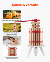 VEVOR 1.6 Gal/6L Fruit Wine Press, Solid Wood Basket with 8 Blocks, Heavy Duty Manual Juice Maker, Cider Apple Grape Tincture Honey Olive Oil Making Press with Handle for Kitchen, Home - Rear View