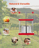 0.8 Gal/3L Fruit Wine Press, 2 Stainless Steel Barrels, Manual Juice Maker, Cider Apple Grape Tincture Honey Olive Oil Making Press with T-Handle for Outdoor Kitchen Home - Rear View