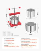 0.8 Gal/3L Fruit Wine Press, 2 Stainless Steel Barrels, Manual Juice Maker, Cider Apple Grape Tincture Honey Olive Oil Making Press with T-Handle for Outdoor Kitchen Home - Close-Up Angle