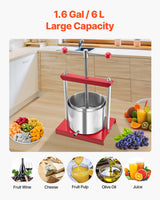 VEVOR Fruit Wine Press Manual Press for Wine Making 1.6 Gal/6L Stainless Steel - Side View