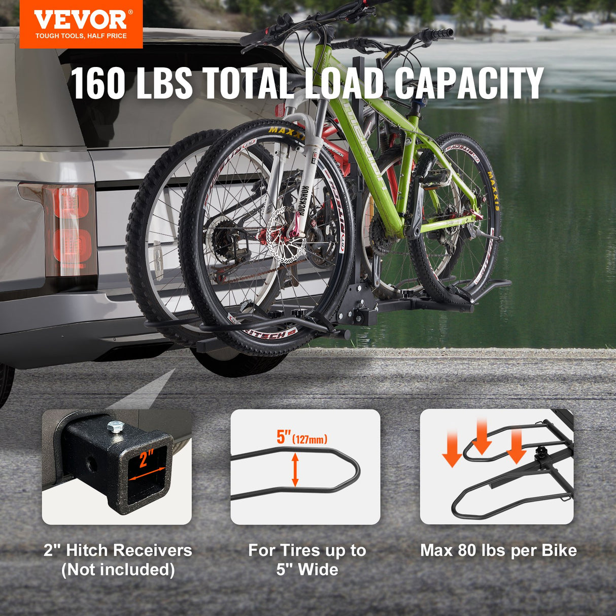 VEVOR 2-Bike Rack Hitch Mount 160lbs Folding Carrier Car Truck SUV 2