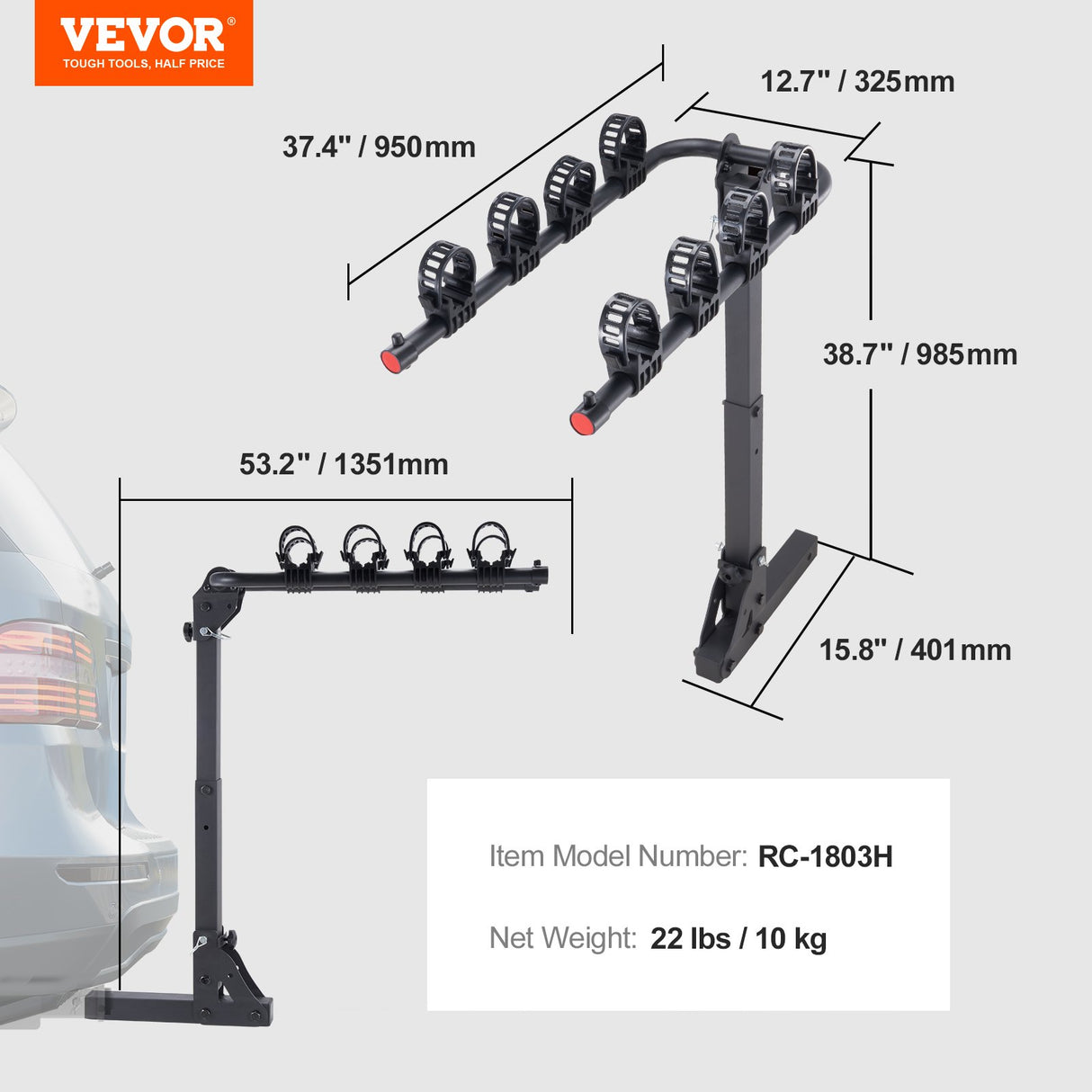 VEVOR 4 Bike Rack Hitch Mount Folding Swing Down Bicycle Carrier Car Truck SUV 150 lbs