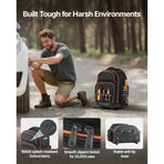 Rolling Tool Backpack, 110 lbs Load Capacity, 45 Pockets Heavy Duty Roller Tool Bag on Wheels, Adjustable Telescoping Handle & Stable Base, Toolbag Organizers for Construction, Mechanic
