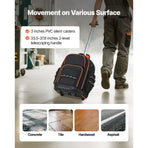 Rolling Tool Backpack, 110 lbs Load Capacity, 45 Pockets Heavy Duty Roller Tool Bag on Wheels, Adjustable Telescoping Handle & Stable Base, Toolbag Organizers for Construction, Mechanic