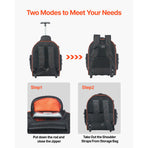 Rolling Tool Backpack, 110 lbs Load Capacity, 45 Pockets Heavy Duty Roller Tool Bag on Wheels, Adjustable Telescoping Handle & Stable Base, Toolbag Organizers for Construction, Mechanic