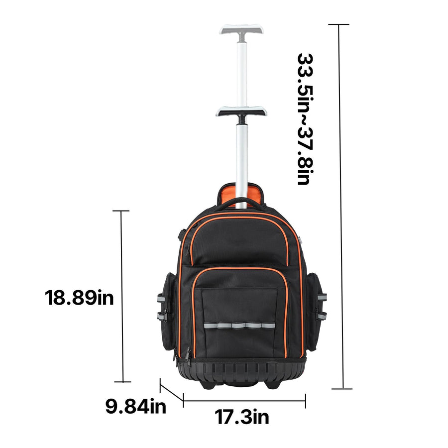 Rolling Tool Backpack, 110 lbs Load Capacity, 45 Pockets Heavy Duty Roller Tool Bag on Wheels, Adjustable Telescoping Handle & Stable Base, Toolbag Organizers for Construction, Mechanic