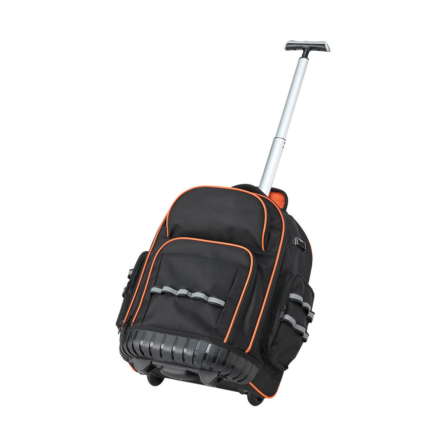 Rolling Tool Backpack, 110 lbs Load Capacity, 45 Pockets Heavy Duty Roller Tool Bag on Wheels, Adjustable Telescoping Handle & Stable Base, Toolbag Organizers for Construction, Mechanic