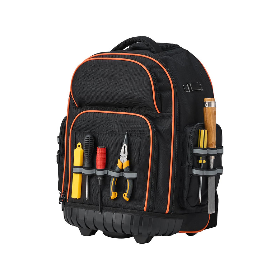 Rolling Tool Backpack, 110 lbs Load Capacity, 45 Pockets Heavy Duty Roller Tool Bag on Wheels, Adjustable Telescoping Handle & Stable Base, Toolbag Organizers for Construction, Mechanic