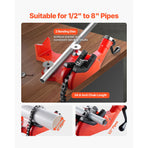 Heavy-Duty Pipe Chain Vise, 1/2" - 8" Pipe Capacity, 34.6" Rugged Chain & Cast Iron Base, Industrial-Grade Pipe Clamping for Plumbing, Automotive Repairs, Metalworking