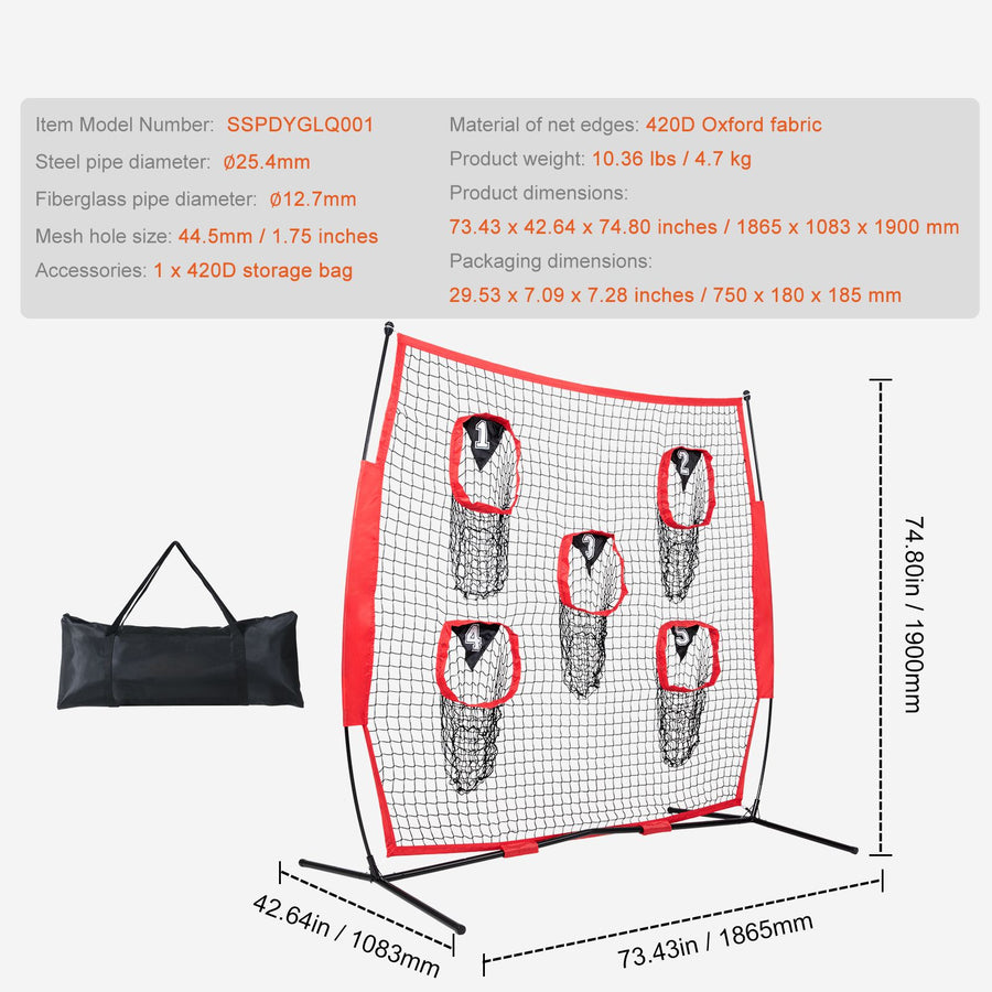 6 x 6 ft Football Trainer Throwing Net, Training Throwing Target Practice Net with 5 Target Pockets, Knotless Net Includes Bow Frame and Portable Carry Case, Improve QB Throwing Accuracy, Red