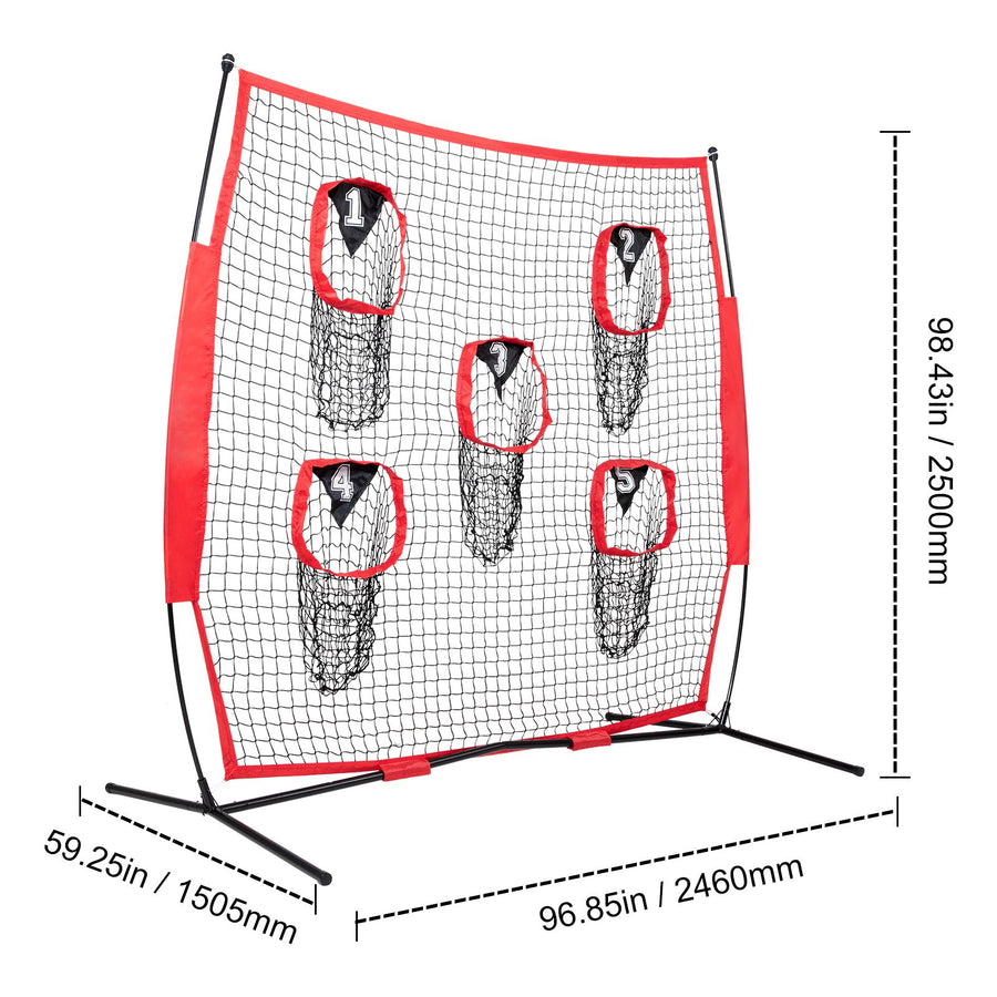 6 x 6 ft Football Trainer Throwing Net, Training Throwing Target Practice Net with 5 Target Pockets, Knotless Net Includes Bow Frame and Portable Carry Case, Improve QB Throwing Accuracy, Red