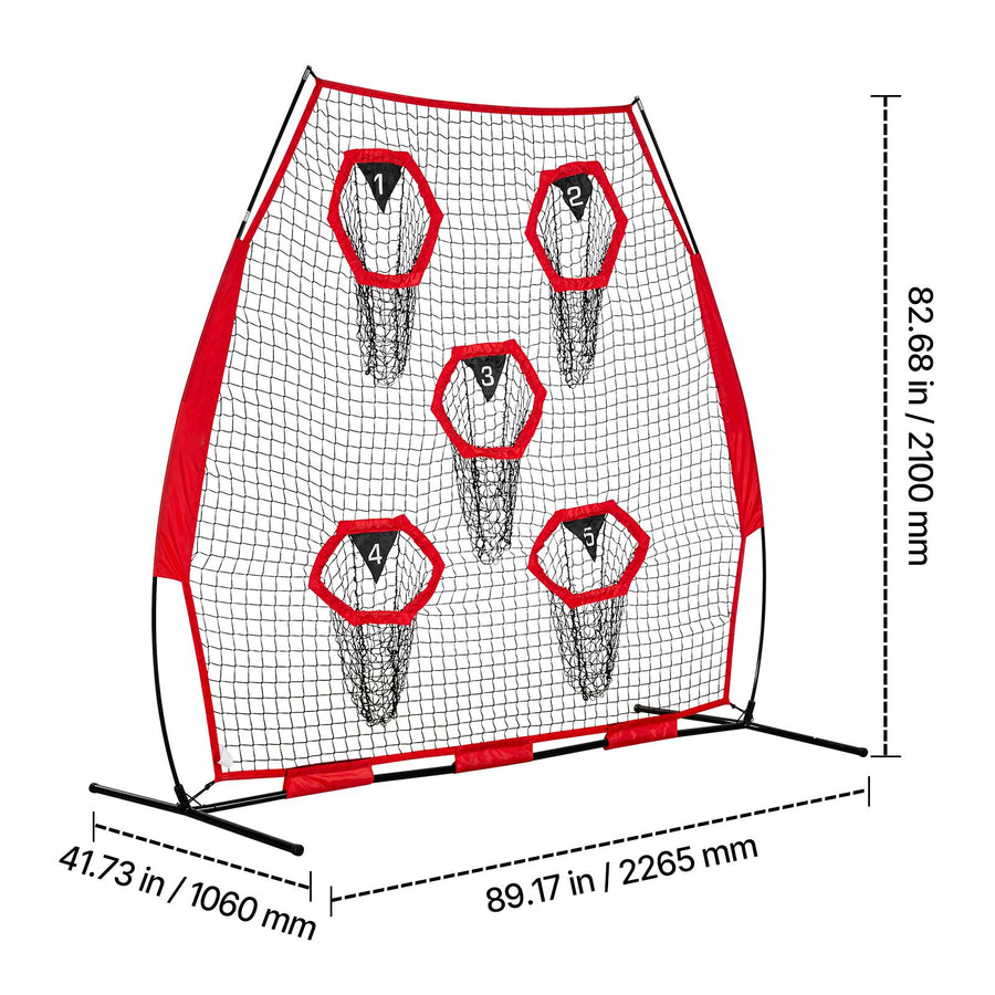 2133.6 x 2133.6mm Football Trainer Throwing Net, Training Throwing Target Practice Net with 5 Target Pockets, Knotless Net Includes Straps and Portable Carry Case, Improve QB Throwing Accuracy