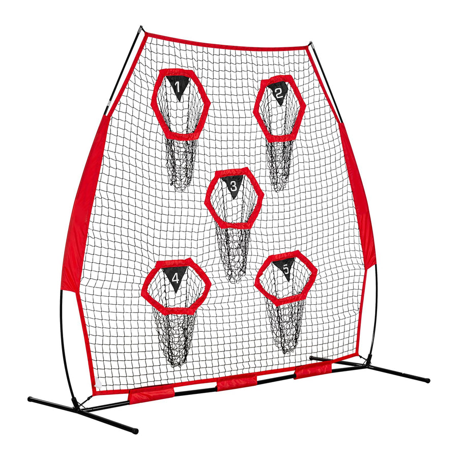 2133.6 x 2133.6mm Football Trainer Throwing Net, Training Throwing Target Practice Net with 5 Target Pockets, Knotless Net Includes Straps and Portable Carry Case, Improve QB Throwing Accuracy