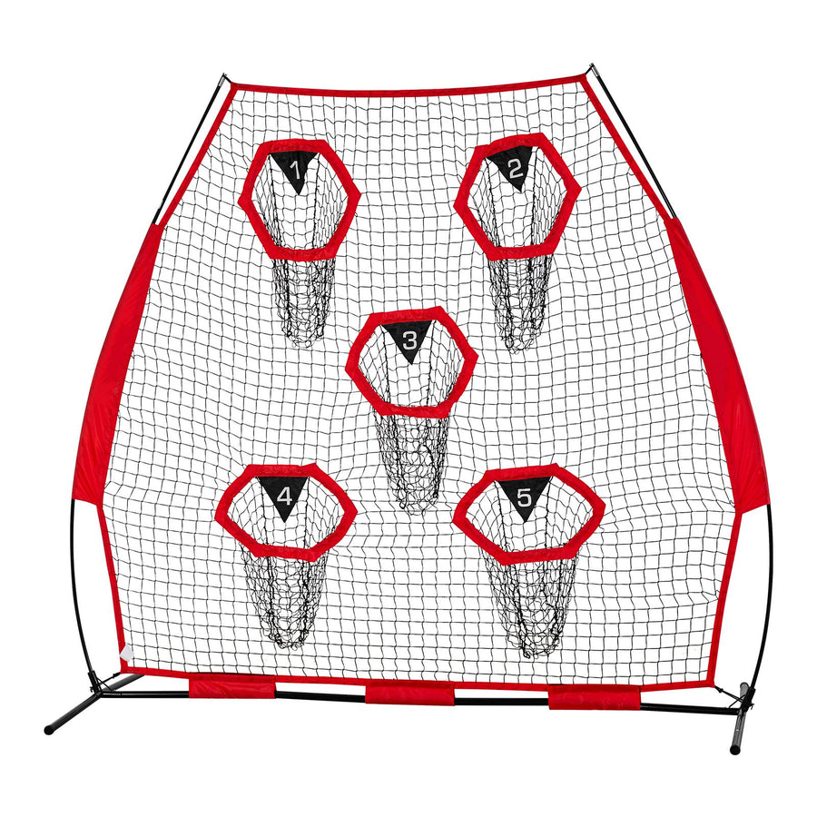 2133.6 x 2133.6mm Football Trainer Throwing Net, Training Throwing Target Practice Net with 5 Target Pockets, Knotless Net Includes Straps and Portable Carry Case, Improve QB Throwing Accuracy