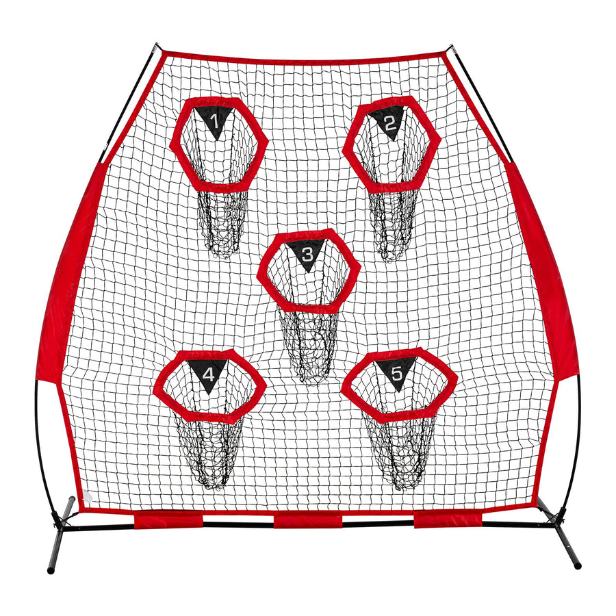 2133.6 x 2133.6mm Football Trainer Throwing Net, Training Throwing Target Practice Net with 5 Target Pockets, Knotless Net Includes Straps and Portable Carry Case, Improve QB Throwing Accuracy