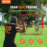 VEVOR 8 x 8 ft Football Trainer Throwing Net, Training Throwing Target Practice Net with 5 Target Pockets, Knotless Net Includes Bow Frame and Portable Carry Case, Improve QB Throwing Accuracy, Red - Front View