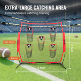 VEVOR 8 x 8 ft Football Trainer Throwing Net, Training Throwing Target Practice Net with 5 Target Pockets, Knotless Net Includes Bow Frame and Portable Carry Case, Improve QB Throwing Accuracy, Red - Side View