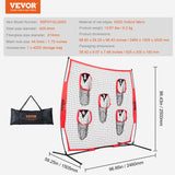 VEVOR 8 x 8 ft Football Trainer Throwing Net, Training Throwing Target Practice Net with 5 Target Pockets, Knotless Net Includes Bow Frame and Portable Carry Case, Improve QB Throwing Accuracy, Red - Close-Up Angle