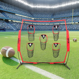 VEVOR 8 x 8 ft Football Trainer Throwing Net, Training Throwing Target Practice Net with 5 Target Pockets, Knotless Net Includes Bow Frame and