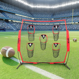 VEVOR 8 x 8 ft Football Trainer Throwing Net, Training Throwing Target Practice Net with 5 Target Pockets, Knotless Net Includes Bow Frame and Portable Carry Case, Improve QB Throwing Accuracy, Red - Low Angle