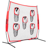 VEVOR 8 x 8 ft Football Trainer Throwing Net, Training Throwing Target Practice Net with 5 Target Pockets, Knotless Net Includes Bow Frame and