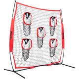 VEVOR 8 x 8 ft Football Trainer Throwing Net, Training Throwing Target Practice Net with 5 Target Pockets, Knotless Net Includes Bow Frame and Portable Carry Case, Improve QB Throwing Accuracy, Red - Extra Image