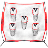 VEVOR 8 x 8 ft Football Trainer Throwing Net, Training Throwing Target Practice Net with 5 Target Pockets, Knotless Net Includes Bow Frame and