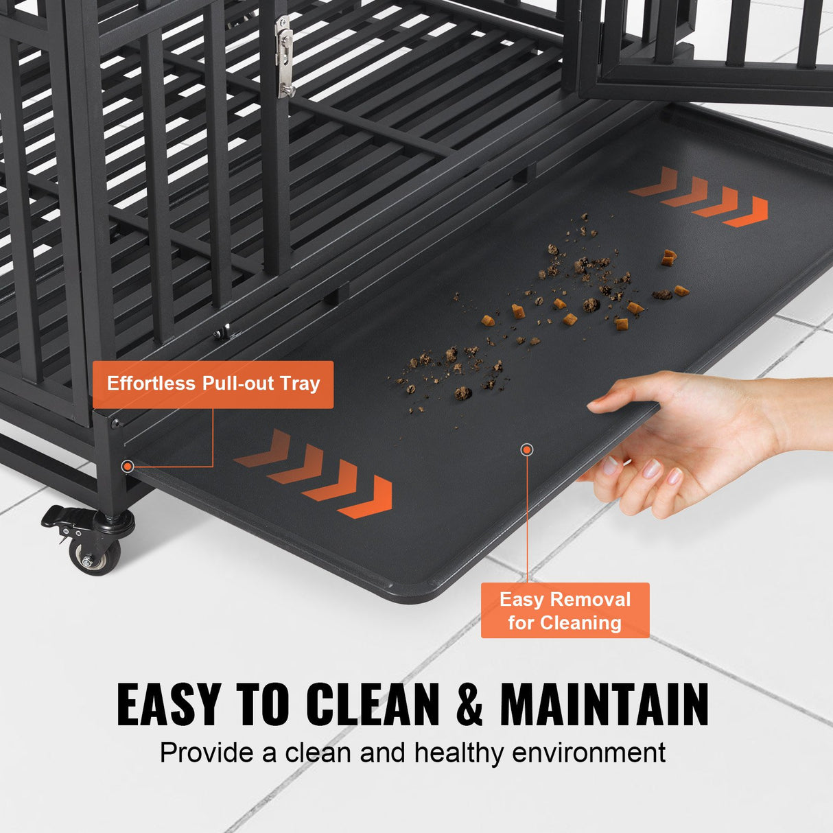 VEVOR Heavy Duty Dog Crate 38 in Metal Dog Kennel with Wheels and Removable Tray