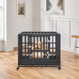 VEVOR Heavy Duty Dog Crate 38 in Metal Dog Kennel with Wheels and Removable Tray