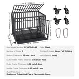 VEVOR 47 Inch Heavy Duty Dog Crate, Indestructible Dog Crate, 3-Door Heavy Duty Dog Kennel for Medium to Large Dogs with Lockable Wheels and Removable Tray, High Anxiety Dog Crate for Indoor & Outdoor - Close-Up Angle