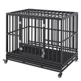 VEVOR 47 Inch Heavy Duty Dog Crate, Indestructible Dog Crate, 3-Door Heavy Duty Dog Kennel for Medium to Large Dogs with Lockable Wheels and Removable