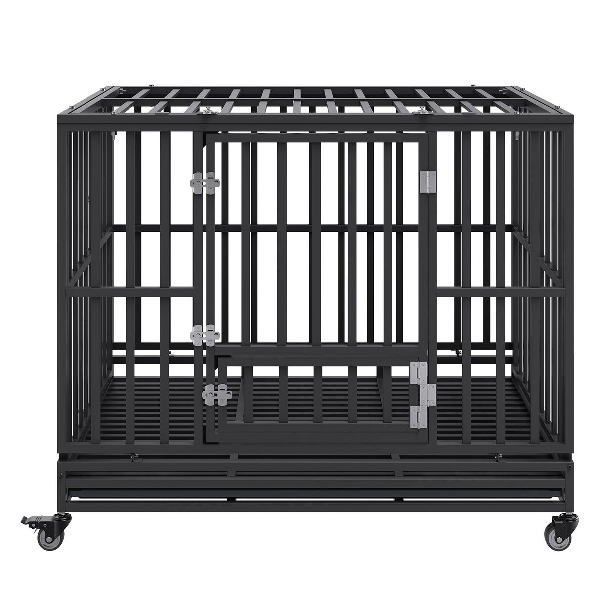 VEVOR 47 Inch Heavy Duty Dog Crate, Indestructible Dog Crate, 3-Door Heavy Duty Dog Kennel for Medium to Large Dogs with Lockable Wheels and Removable