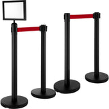 VEVOR Stanchion Post Barriers 4-Set Line Dividers, Stainless Steel Stanchions with 6.6 Black Retractable Belts, Stanchions with One Sign Frame, 34.6