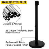 VEVOR Stanchion Post Barriers 4-Set Line Dividers, Stainless Steel Stanchions with 6.6 Black Retractable Belts, Stanchions with One Sign Frame, 34.6