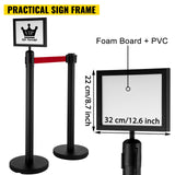 VEVOR Stanchion Post Barriers 4-Set Line Dividers, Stainless Steel Stanchions with 6.6 Black Retractable Belts, Stanchions with One Sign Frame, 34.6 - Side View