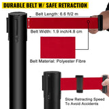 VEVOR Stanchion Post Barriers 4-Set Line Dividers, Stainless Steel Stanchions with 6.6 Black Retractable Belts, Stanchions with One Sign Frame, 34.6 - Top-Down View