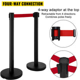 VEVOR Stanchion Post Barriers 4-Set Line Dividers, Stainless Steel Stanchions with 6.6 Black Retractable Belts, Stanchions with One Sign Frame, 34.6 - 45-Degree Angle