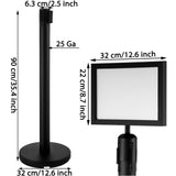VEVOR Stanchion Post Barriers 4-Set Line Dividers, Stainless Steel Stanchions with 6.6 Black Retractable Belts, Stanchions with One Sign Frame, 34.6 - Low Angle