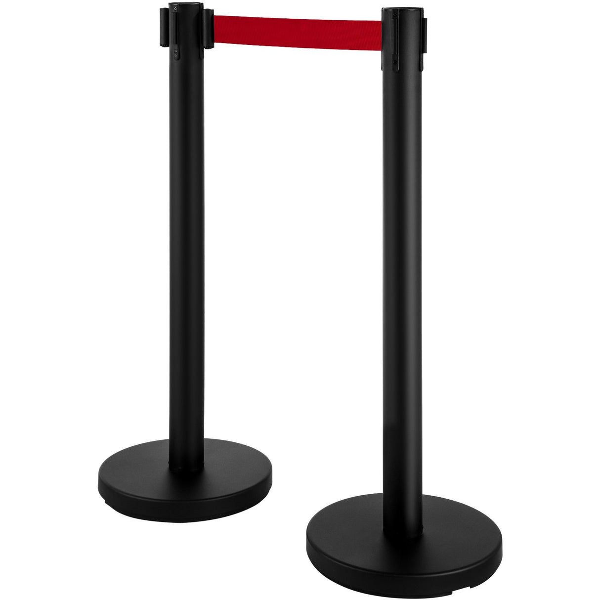 VEVOR Stanchion Post Barriers 4-Set Line Dividers, Stainless Steel Stanchions with 6.6 Black Retractable Belts, Stanchions with One Sign Frame, 34.6