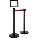VEVOR Stanchion Post Barriers 4-Set Line Dividers, Stainless Steel Stanchions with 6.6 Black Retractable Belts, Stanchions with One Sign Frame, 34.6