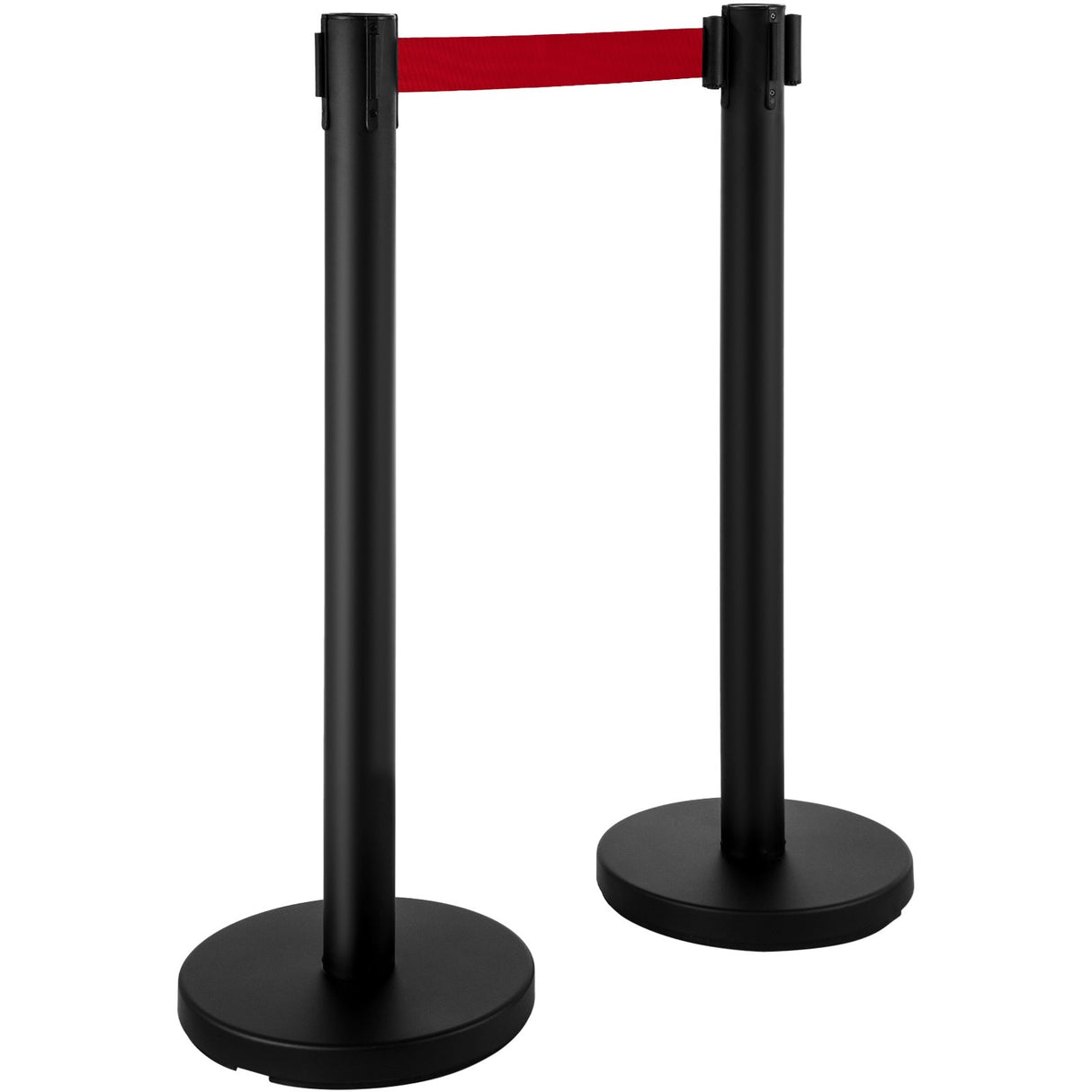 VEVOR Stanchion Post Barriers 4-Set Line Dividers, Stainless Steel Stanchions with 6.6 Black Retractable Belts, Stanchions with One Sign Frame, 34.6